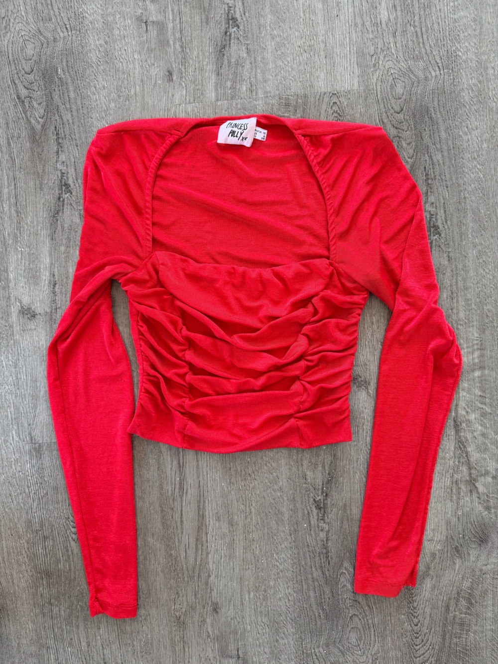 Princess Polly Bright Red Ruched Long-Sleeve Crop Top